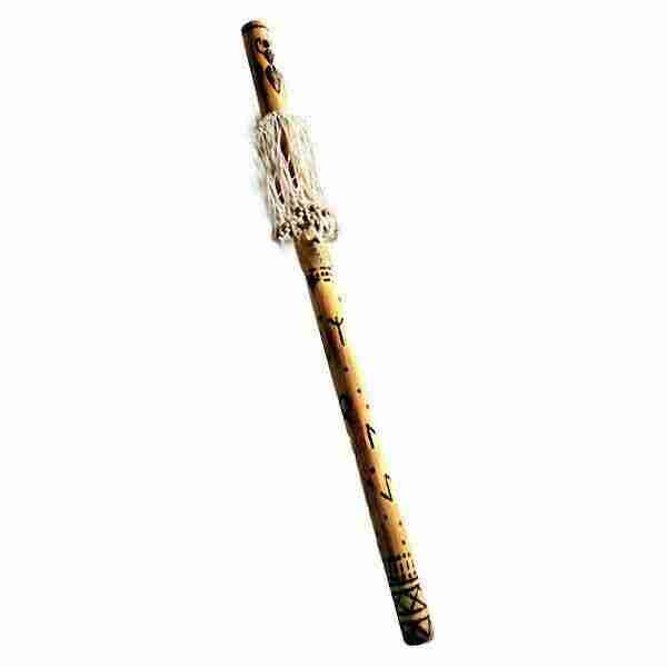 Rattle RainStick Shaman in Bamboo, Hand-Made with Runes Norreniche Loki