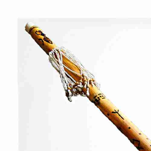 Rattle RainStick Shaman in Bamboo, Hand-Made with Runes Norreniche Loki