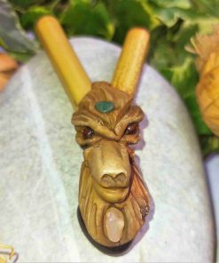 Kuripe Bambu Totem LUPO Amuleto con Pietre potenti